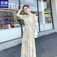 羅蒙（ROMON）2025年夏季新款雪紡碎花連衣裙女氣質(zhì)女神范裙子高腰收腰顯瘦長(cháng)裙 花色 M 建議【100-115斤】