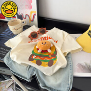 G.DUCKKIDS兒童短袖T恤夏裝2025新款寬松韓版卡通上衣洋氣打底 漢堡短袖-米杏色 130 建議身高120-130