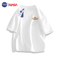 NASA GISS官方潮牌聯(lián)名短袖t恤港風寬松純棉卡通春夏半袖男上衣 白色 L 
