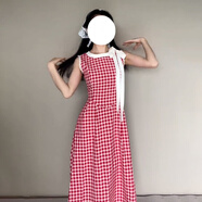 希蘇隆法式紅色格子無袖背心連衣裙子女2025夏季新款小個(gè)子氣質(zhì)收腰長裙 紅色格子裙2025初夏穿搭連身裙裙 L 5560kg