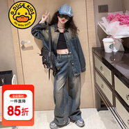 G.DUCKKIDS小黃鴨童裝女童套裝秋裝兒童牛仔套裝休閑運(yùn)動牛仔外套兩件套春秋 懷舊襯衫牛仔套裝-圖片色giemqes 140 建議9~10歲【130-140cm】