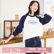 歐莎（OSA）慵懶風(fēng)美式插肩袖衛衣女2025秋季新款寬松大碼巨顯瘦套頭上衣 白拼藏青 S