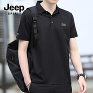 JEEP SPIRIT吉普短袖T恤男2025夏季新款冰絲無痕Polo衫男翻領(lǐng)商務(wù)休閑上衣男 黑色 M