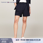 TOMMY HILFIGER夏季女裝職場商務通勤休閑暗襟壓褶A字寬松西裝褲短褲41380 藏青色DW5 36