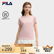 FILA 斐樂官方女裝針織短袖T2025夏新款純棉舒適休閑刺繡LOGOT恤女 赤粉色-PK L 170/88A/L
