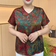 代勒高檔T恤短袖寬松娃娃領(lǐng)夏季顯瘦新款中老年時(shí)尚媽媽遮肉洋氣 紅色 2XL 105-118斤