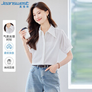 真維斯襯衫女夏季復古高級感短袖寬松百搭職業(yè)純色上衣女白色L