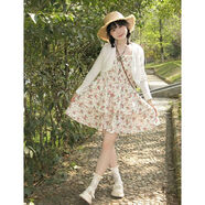 GOCHIEI日系甜美收腰碎花吊帶連衣裙女夏新款a字短裙+防曬長(cháng)袖開(kāi)衫兩件套 吊帶碎花裙 M 95-105斤