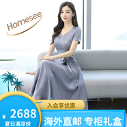 Homesee輕奢國(guó)際高檔品牌連衣裙洋氣醋酸裙子V領(lǐng)女裝深圳南油媽媽中精致 灰色 M (105斤以內(nèi))