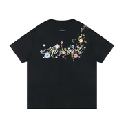 潮流前線花卉刺繡短袖t恤男女2025夏季寬松美式重磅潮流情侶半袖打底上衣T 【萬(wàn)針刺繡】黑色