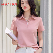 LOVER RUCCI粉色POLO領(lǐng)正肩短袖T恤女2025夏季新款紐扣休閑顯瘦別致上衣體恤 粉色 S