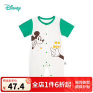 迪士尼寶寶（Disney Baby）童裝兒童短袖連體衣新生兒哈衣爬服柔軟舒適24年夏新品 綠白 66