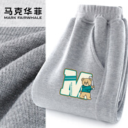 馬克華菲童裝男童褲子2025秋冬新款兒童休閑運動(dòng)衛褲男孩女童運動(dòng)褲加絨 m棒球熊K灰 160