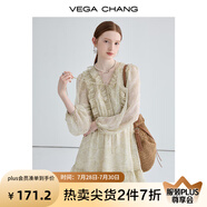 VEGA CHANG法式復(fù)古連衣裙女2025年新款夏季小眾設(shè)計(jì)荷葉邊印花海邊度假裙子 印花（短款） XL