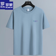 羅蒙（ROMON）輕奢新款純棉短袖t恤男中青年國潮百搭全棉休閑寬松透氣吸汗體恤 羅蒙ROM 天藍色 一件裝 S 【建議70斤-90斤】