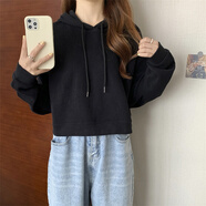 冉藝嵐同款初春衛(wèi)衣女小個(gè)子短款帶帽新款薄款秋季上衣連帽衛(wèi)衣百搭韓版 黑色 【高腰薄款不起球】 S 60-75斤【正版質(zhì)量】
