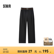 Semir[商場(chǎng)同款]森馬休閑褲女卷邊七分褲顯瘦秋2024新款純棉闊腿褲百搭 黑色90001 170/74A/XL