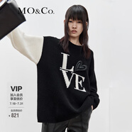 MO&Co.【×牦牛絨】春秋立體皮質(zhì)愛心章仔寬松落肩毛衣摩安珂 黑色-第2批 S 160