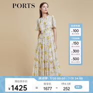 PORTS寶姿商場(chǎng)同款2022春夏新款女裝“絢爛夏花”印花連衣長(zhǎng)裙 亞麻淺金印花 M (6)