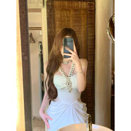 夏季純欲風(fēng)辣妹女感獨特漂亮長(cháng)裙重工鑲鉆掛脖V領(lǐng)連衣裙 連衣裙 L -(建議100-110斤)