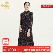 喬萬尼早春新款淑女氣質(zhì)款花邊鏤空高腰線顯瘦傘裙印花連衣裙 玫瑰花圖案 S