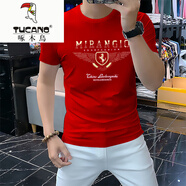 啄木鳥（TUCANO）新款歐貨高端2025夏季棉質(zhì)短袖男潮牌ins修身上衣燙鉆潮流男士t恤 紅色YCS16馬T恤 M 90-110斤