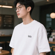 回圖（Huitu）夏季純棉短袖t恤男高端寬松休閑上衣服男裝純色運(yùn)動(dòng)打底衫潮體恤 白色 XL