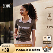 森馬（Semir）POLO衫女短款小心機撞色夏季復(fù)古字母緊身套頭衫109324115006