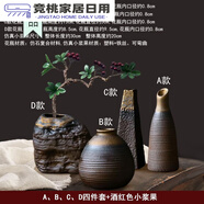 RSRDDY禪意小花瓶桌面擺件裝飾品簡(jiǎn)約插干花假花茶臺餐桌家居插綠 ABCD四件套酒紅色小漿果