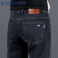 羅蒙（ROMON）牛仔褲男士商務(wù)休閑長(zhǎng)褲直筒彈力褲子男黑色36