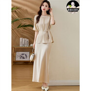 棉致杭州名牌桑蠶真絲連衣裙女2025新款夏季國際大牌高端女裝兩件套裝 杏色 L