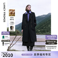 朗姿純羊毛冬季新款氣質(zhì)高級感通勤中長款顯瘦毛呢外套上衣 黑色 L