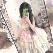 艾諾黛（AI NUO DAI）洛麗塔公主裙成人lolita吊帶連衣裙女【愛神之約】裙撐蓬蓬裙禮服 杏粉綠色裙子+大拖尾+脖飾 吊帶款 M 91-105斤