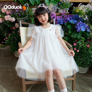 可可鴨（QQ DUCK）童裝女童連衣裙兒童裙子夏青少年公主紗裙星星格紋裙白色；130