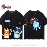 魅藤（meyltten）布魯伊Bluey狗狗動(dòng)漫周邊短袖男女兒童夏季休閑可愛(ài)百搭T恤衫衣服 黑色2 M