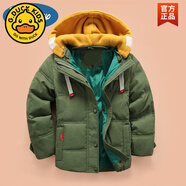 G.DUCKKIDS兒童羽絨服男童中長(zhǎng)款冬裝外套加厚8男孩6-14歲中大童工裝白鴨絨 軍綠色 140 cm