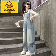 G.DUCKKIDS女童背帶褲套裝2025春秋新款時尚蝴蝶印花休閑寬松牛仔褲女大童 單件背帶褲 120 cm