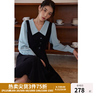 獨(dú)束大碼女裝假兩件撞色襯衫領(lǐng)連衣裙女秋冬微胖mm文藝復(fù)古穿搭裙子 墨染黑【適合165左右】 M