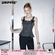 UNIFREE灰色短袖襯衫小個子蝴蝶結(jié)設(shè)計感短款襯衫上衣 深花灰  M 