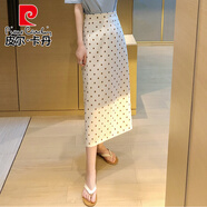 皮爾卡丹（pierre cardin）法式復(fù)古雪紡波點半身裙女夏裝2025新款裙子中長款開叉高腰A字裙 杏色 L
