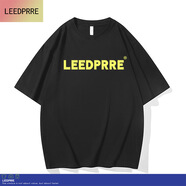 Lee dprre2025夏季新款男女同款短袖T恤情侶純棉圓領(lǐng)寬松落肩體恤情侶款潮 黑色黃標(biāo) L 穿到140斤左右