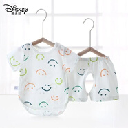 迪士尼（DISNEY）嬰兒夏季薄款套裝男寶寶短袖純棉開(kāi)檔分體衣服女兒童睡衣短褲夏裝 開(kāi)心笑臉(開(kāi)檔套裝) 66 (建議體重12斤內)