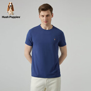 暇步士（Hush Puppies）【棉彈親膚】暇步士合體版型夏季短袖T恤男士基礎款色透氣上衣 065中藍3 S