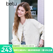 百圖betu女裝2025春季新款短外套盤扣提花國(guó)風(fēng)棒球服外套女2502T52 淺杏色 XS
