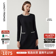 朗姿【尖貨補(bǔ)單】法式氣質(zhì)名媛小香風(fēng)長袖高腰通勤女冬季新款連衣裙女 黑色3 XL