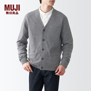 無印良品 MUJI 男式 美利奴羊毛可水洗V領(lǐng)開衫長袖針織衫男士毛衣冬季男款 灰色 S (165/84A)