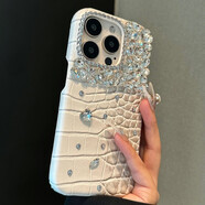 綠磁輕奢鱷魚皮紋水鉆15promax手機(jī)殼蘋果15iphone15感14防摔12硅膠14 黑白漸變鱷魚紋水鉆 iPhoneSE4