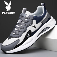 花花公子男鞋休閑運動(dòng)鞋夏季新款韓版百搭防臭板鞋透氣網(wǎng)面跑步鞋 灰色皮面9908 44