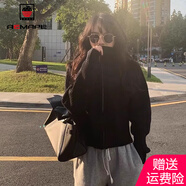 AEMAPE安可拉紅開衫毛衣外套春秋冬季2025新款寬松針織衫女加厚上衣 黑色 M