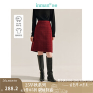 茵曼（INMAN）法式小香風(fēng)包臀半身裙秋女裝高級感修身顯瘦一步裙子 酒紅色 S